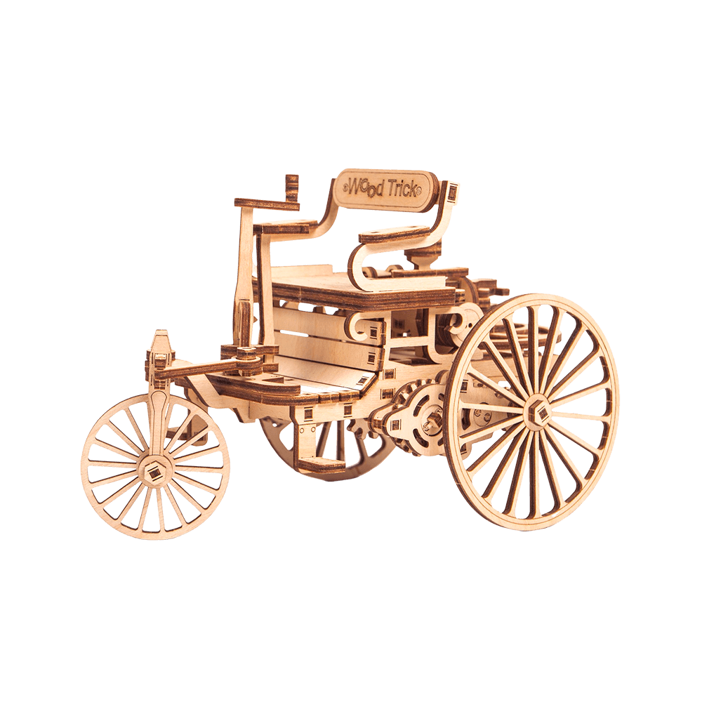 First Car - 3D wooden mechanical model kit by WoodTrick. First Car - 3D wooden mechanical model kit by WoodTrick.