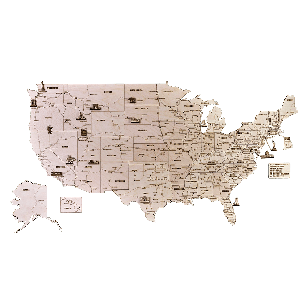 Map Model Kit Wooden USA map - 3D wooden mechanical model kit by WoodTrick.