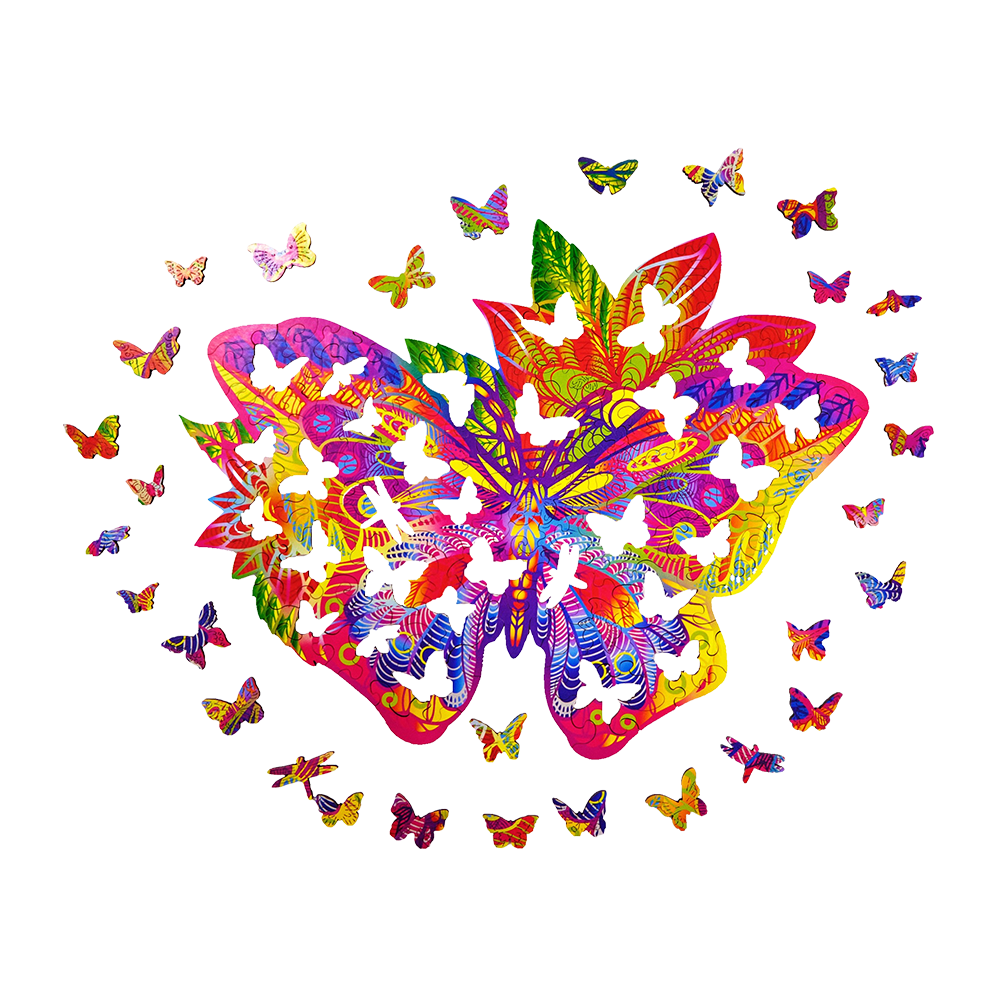 Jewel Butterfly puzzle - a vivid composition made of wood